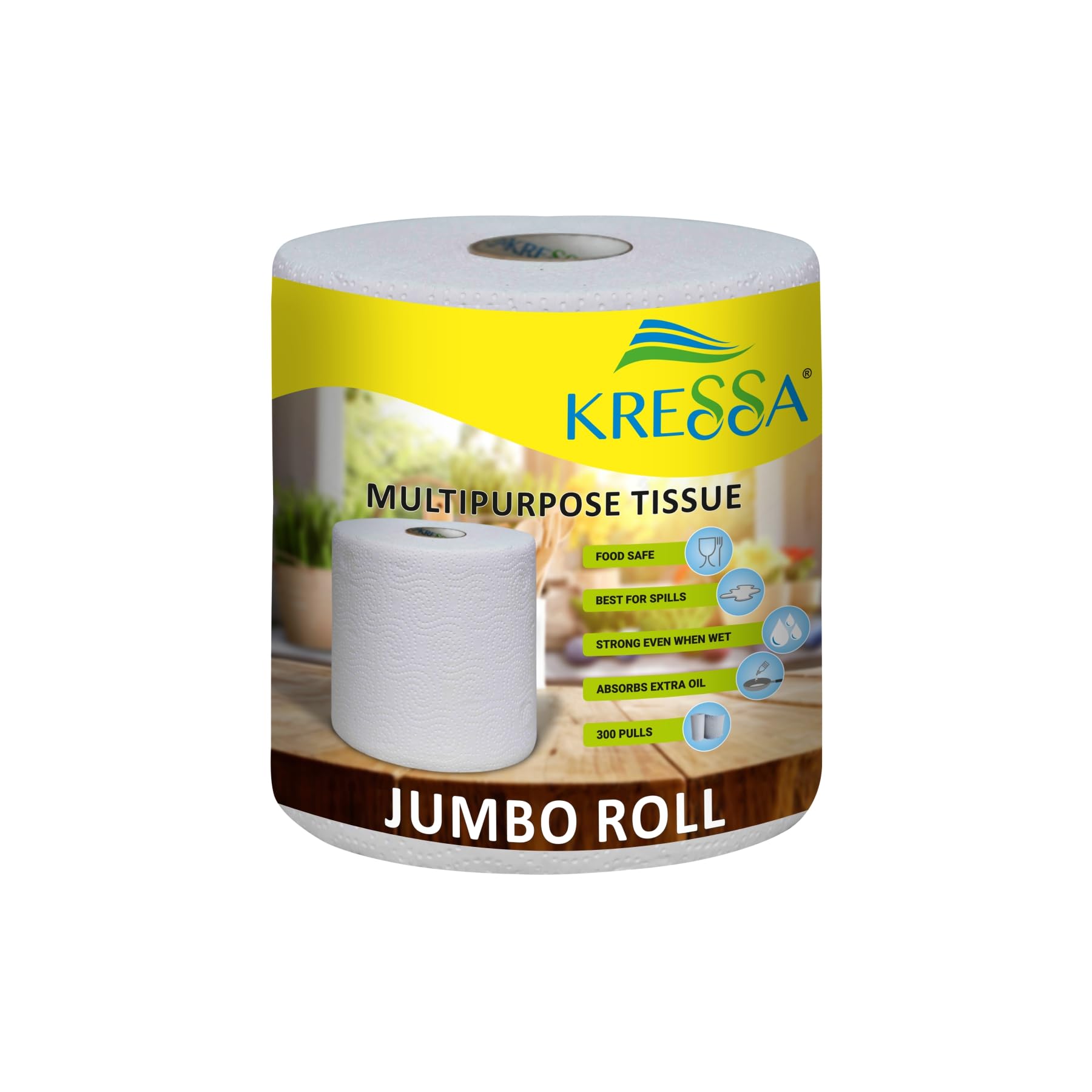 Kressa Jumbo Kitchen Tissue Paper Roll | Paper Towel 1 Roll Total 300 Sheets 2 Ply