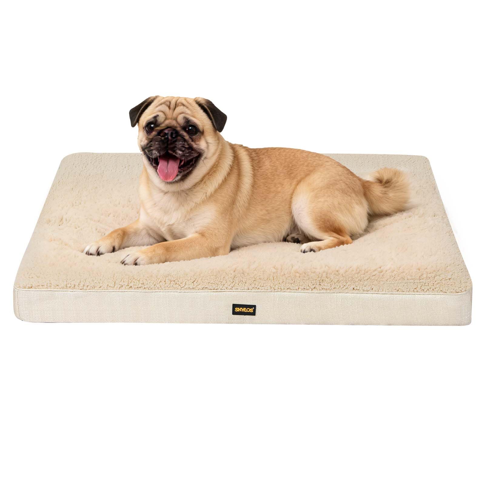Skylos Ultra Bounce Dog Bed - Cozy Plush Mattress, Removable Washable Cover, Non-Slip Base for Crate, Kennel or Floor, White, 75x50x11cm
