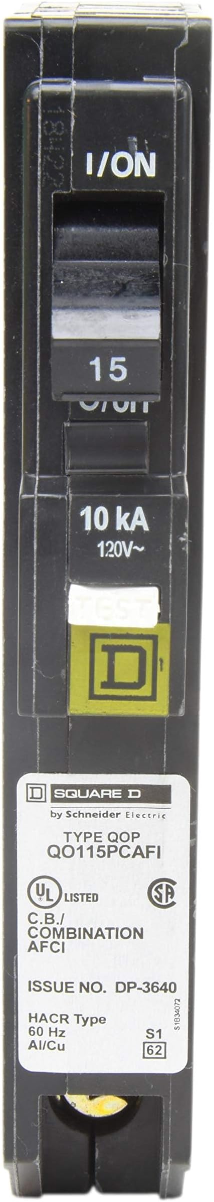 Square D by Schneider Electric QO115PCAFI 15-Amp Single-Pole Plug-On Neutral CAFCI Circuit Breaker