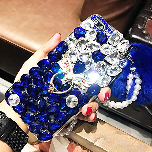 Case for LG K10 2017,3D Handmade Angel Ring Kickstand Fluffy Ball Sparkle Crystal Rhinestone Diamond Case for LG LV5/LG K20 Plus/LG K20 V/LG Harmony(C Angel Blue)