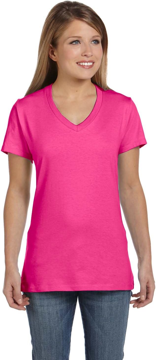 Hanes Womens Perfect-T Short Sleeve V-Neck T-Shirt XX-Large Wow Pink