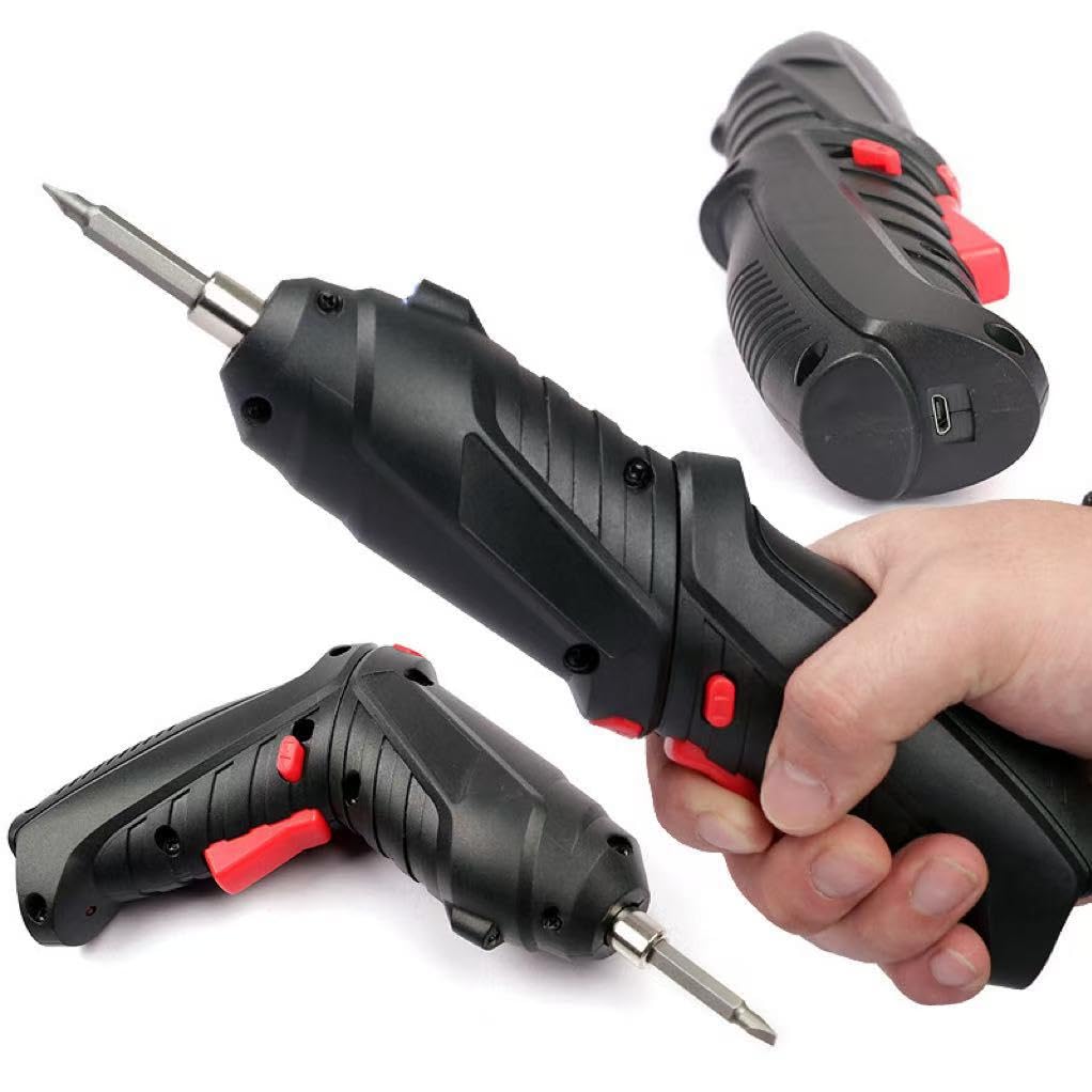 TONGRUN 220V Mini Electric Screwdriver Rechargeable Cordless Screwdriver Battery Powered with 47 Accessories Pivoting Handle and LED Lights