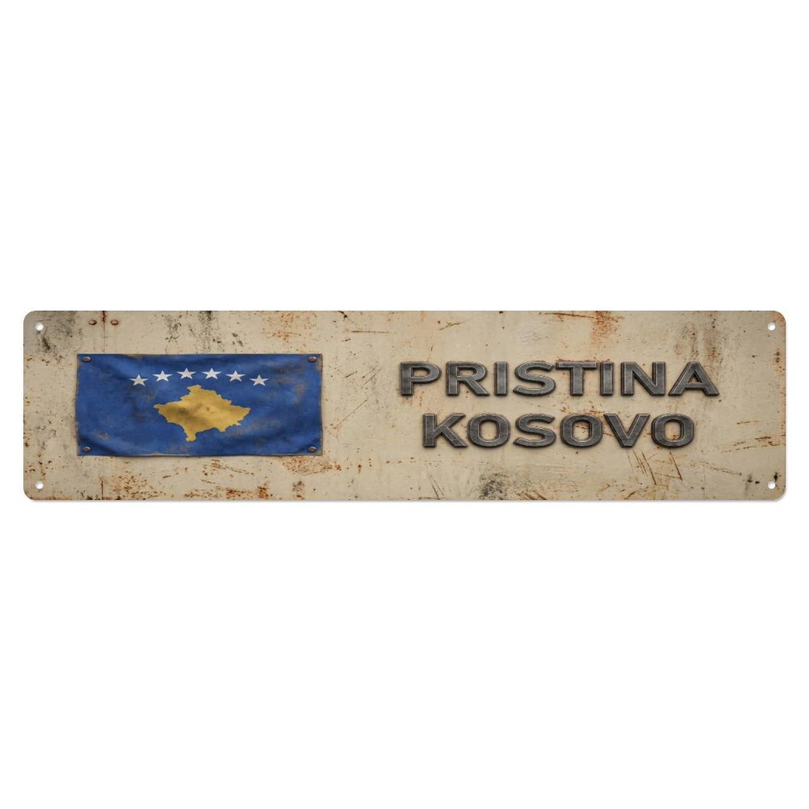 Tgrcjimh Style Metal Tin Sign Vintage Pristina Kosovo Flag Decor Rustic Travel