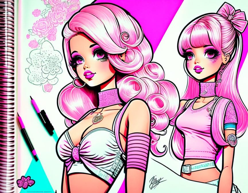 Affiches sur toile de style encre et comics pour décorer une chambre de fille moderne