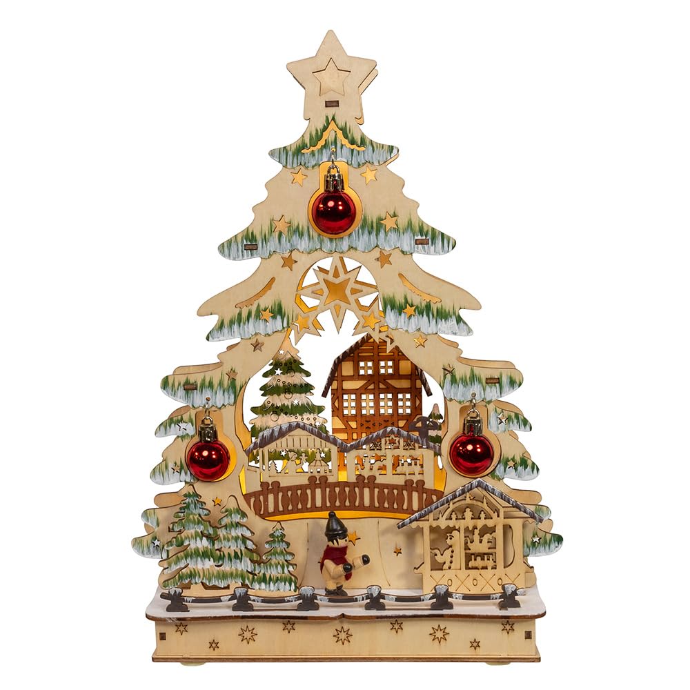 Kurt Adler 13" Battery Operated LED Lighted Tree with Village Scene Table Piece