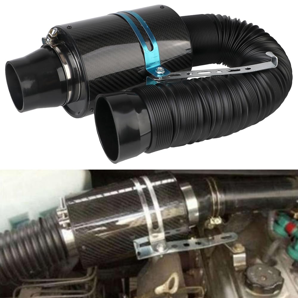 tapa filtro polen 1 Juego de caja de filtro de entrada de fibra, Kit de manguera de tubo, filtro de aire frío de fibra de carbono Universal para coche, alimentación cerrada tapa filtro cabina