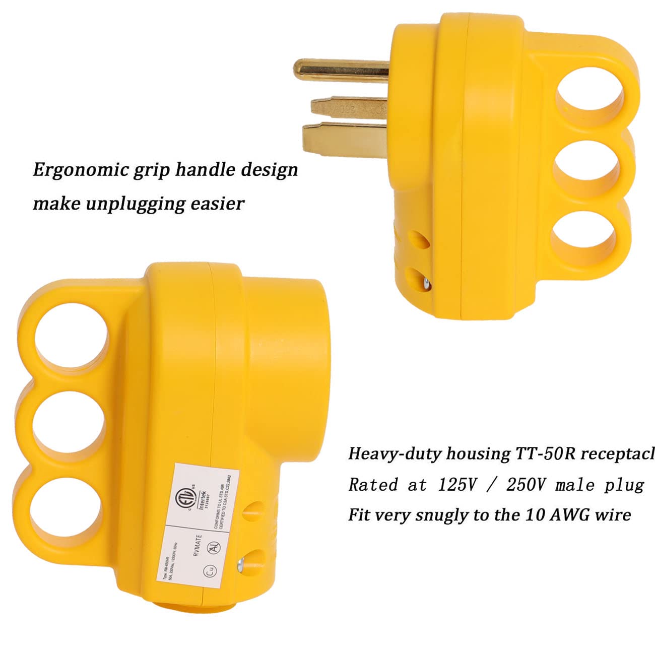 6-50P Plug & 6-50R Receptacle ,50 Amp Plug 3-Prong 125/250 Volt, Universal Plug and Receptacle with Easy Unplug Design ,6-50R Welder Plug Set