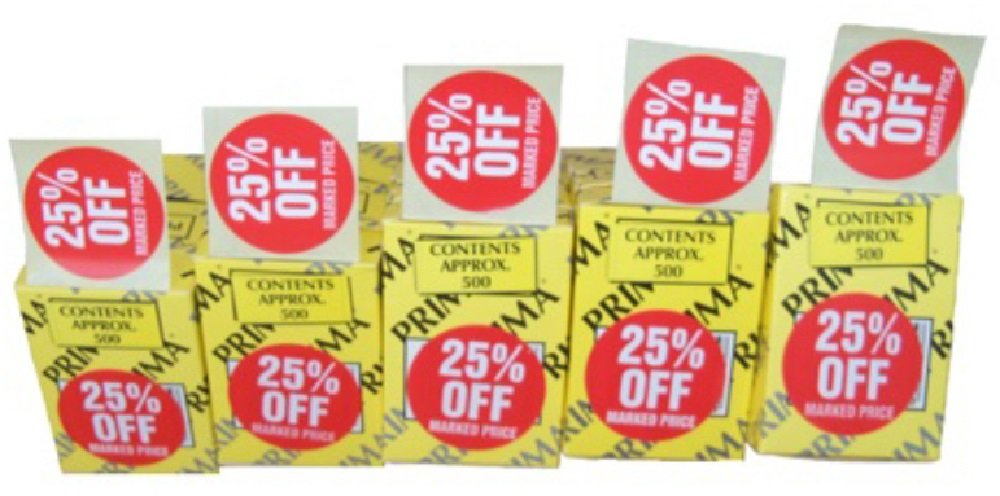500 Printed 25 percent Off Marked Price Removable Retail Labels Stickers 45mm Diameter Red Circle Easy Peel Self Adhesive Shop Display For Pricing Tagging Gun