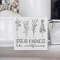Vista 4 de Cartel de madera Spread Kindness Like Wildflowers, caja de madera con flores de granja, letrero de bloques de escritorio, letreros rústicos