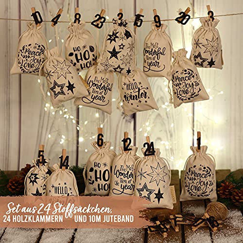 Papierdrachen Adventskalender 2026 - Stoffsäckchen mit schwarzen Zahlen – Ansicht 4