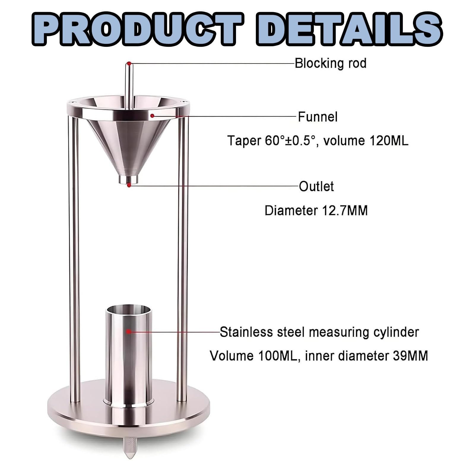 This Bulk Density Tester - Stainless Steel Powder Apparatus for Laboratory Testing - Easy to Clean Professional Kit for Chemical Powder and Granule Particles