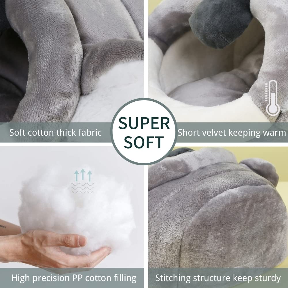 JanYoo Warm Bunny Bed for Rabbits Outdoor Cage Hideout Hut Tent Cave Tunnel Cute House Cotton Washable Winter Gray (XL,Koala) - Image 2