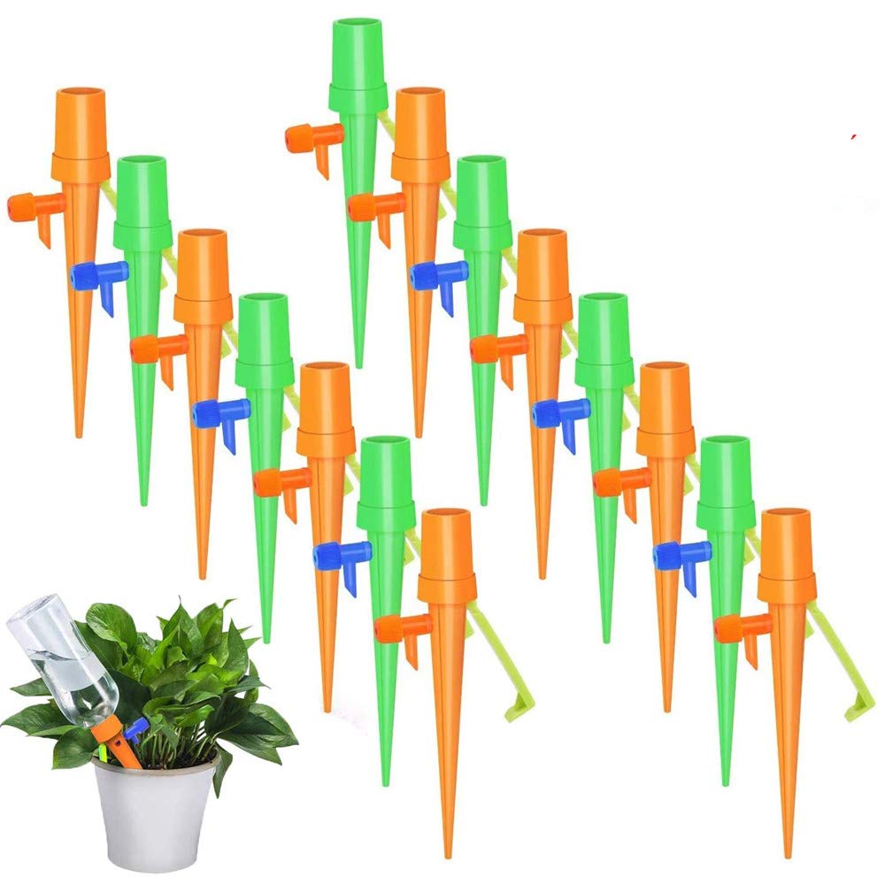 MDINC UPGRADED Plant Self Watering Spikes Devices with Slow Release Control Valve Switch, Automatic Irrigation Watering Drip System for Potted Plant, 15Pack