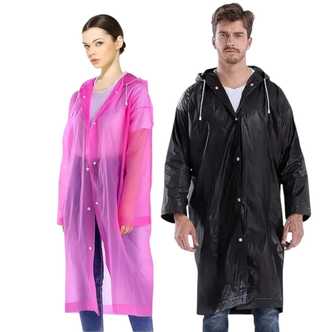 Natani Traders Reusable Raincoat with Drawstring Hood and Convenient Sleeves, Button Closure, 47 Inch Length, for Men and Women (Pack of 2)-image-15
