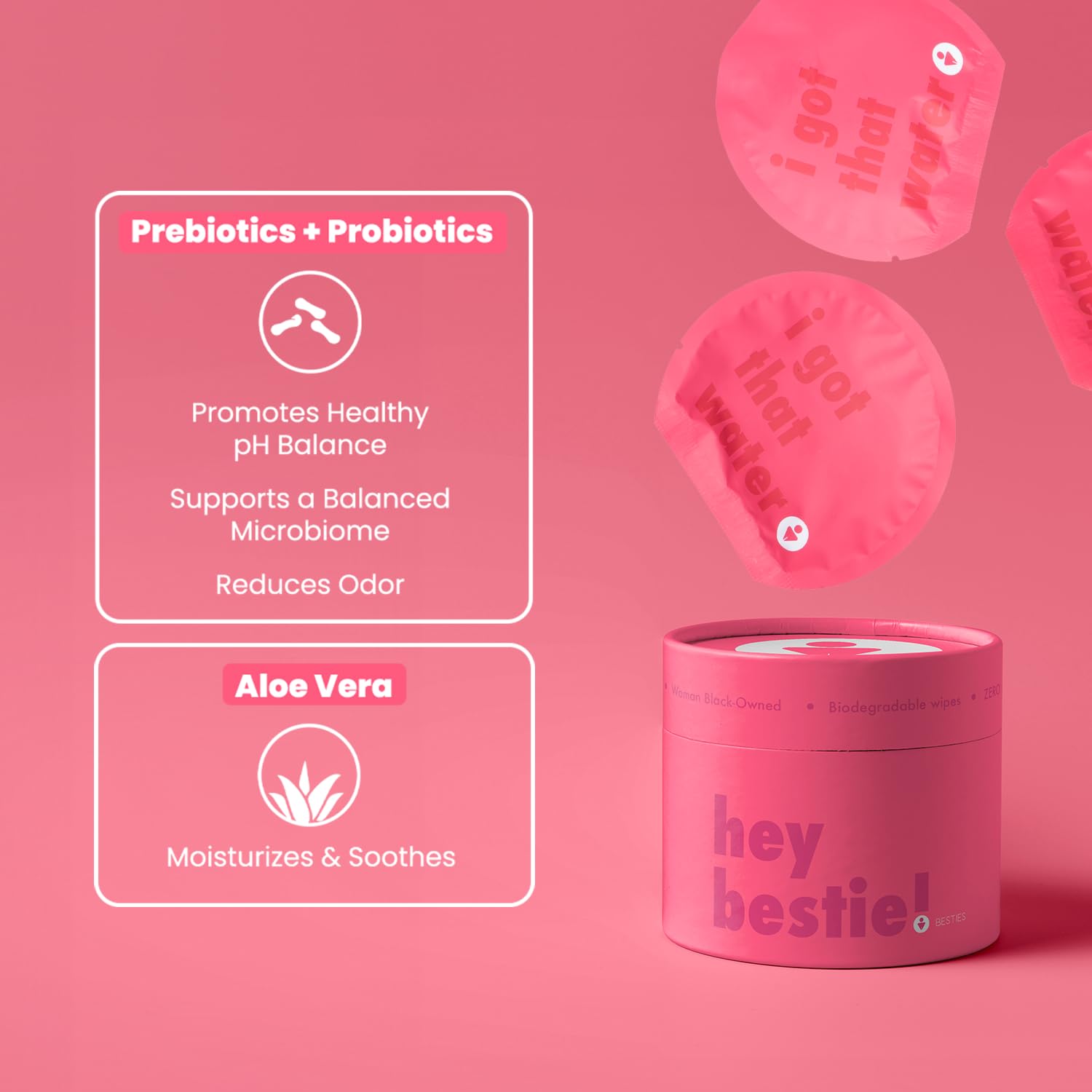 That's Besties - Prebiotic Feminine Wipes - Flushable Biodegradable PH Balanced Hygiene Wipes for Sensitive Skin Free from Fragrance Parabens and Sulfates - 10 ct.