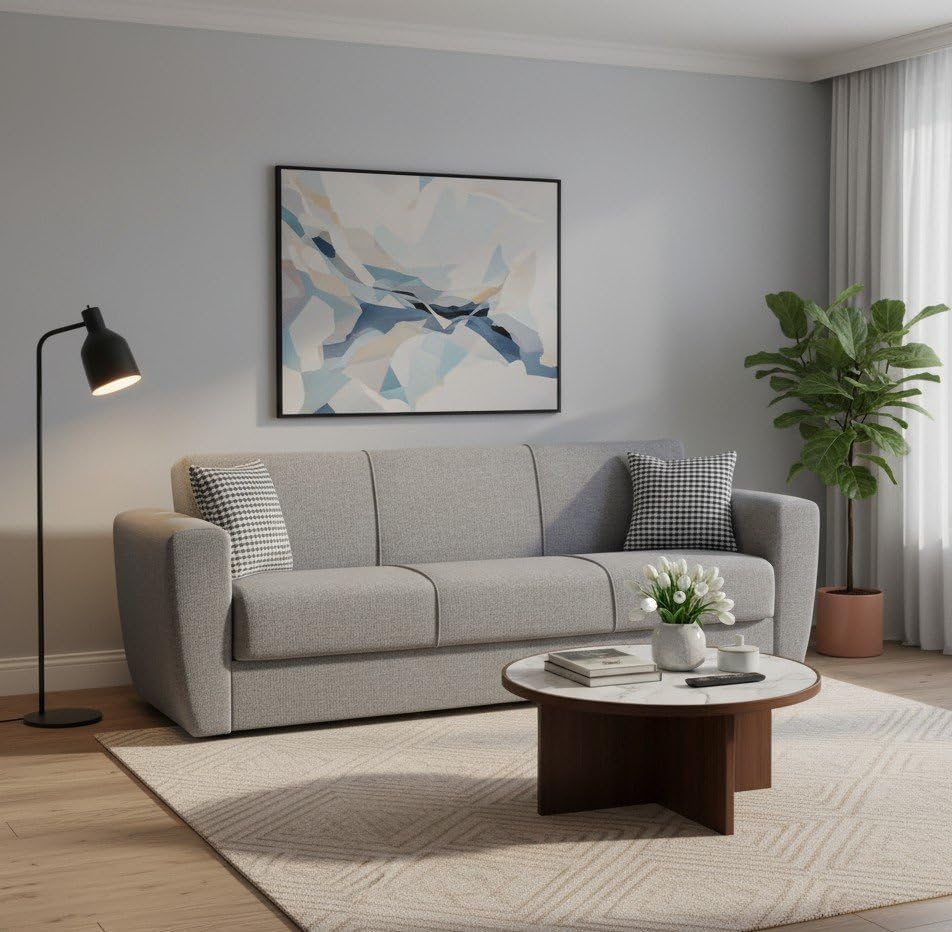 Dmora Escobar 3 Seater Sofa Bed, Linear Storage Sofa, Living Room Sofa, Click-Clack Opening, 223 x 84 x H 80 cm, Grey
