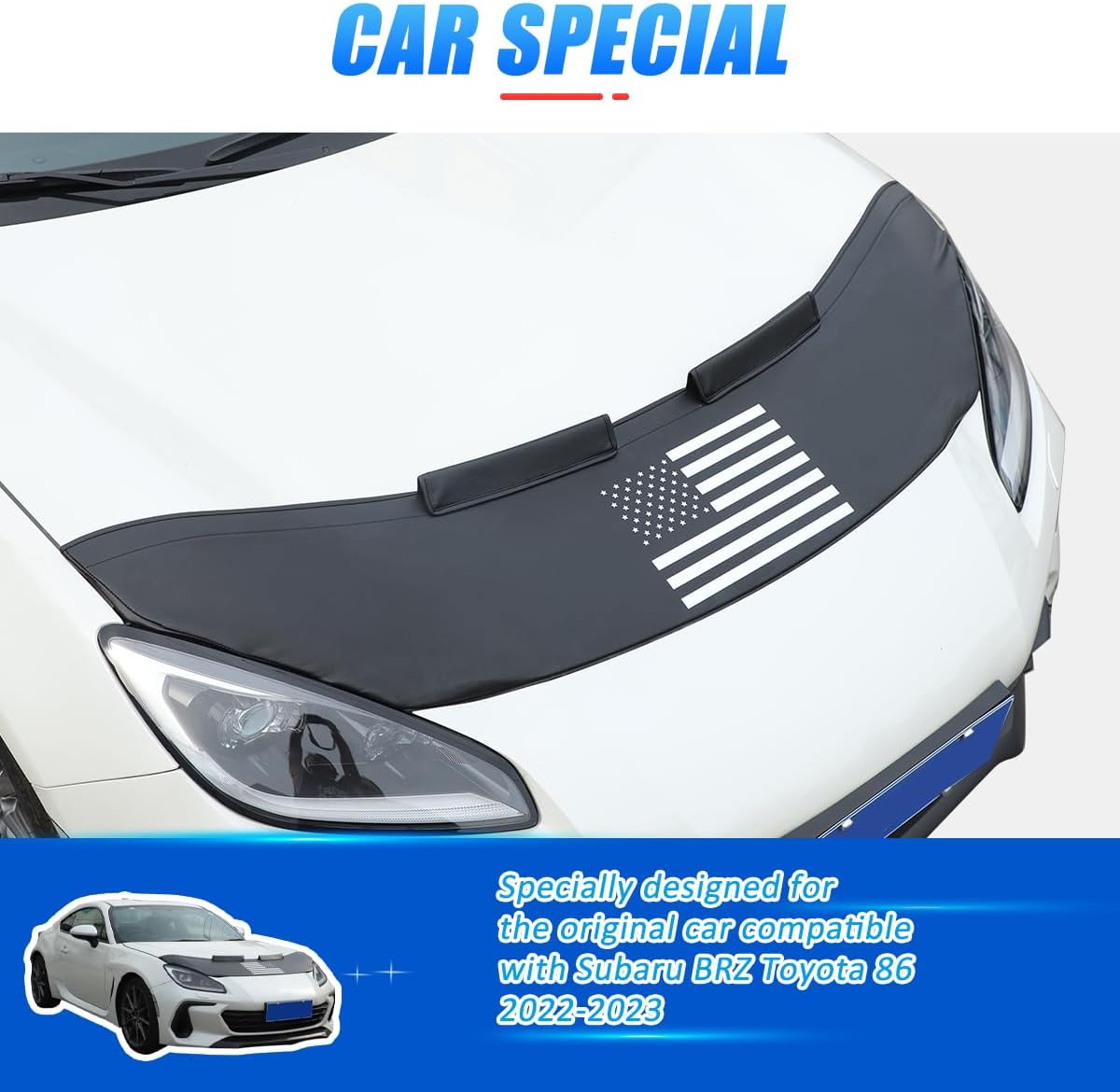 Black Leather Hood Bra Front End Nose Mask Compatible with Subaru BRZ Toyota 86 2022-2024 Car Hood Protector,Auto Hood Bonnet Bra Exterior Accessories (Style B)