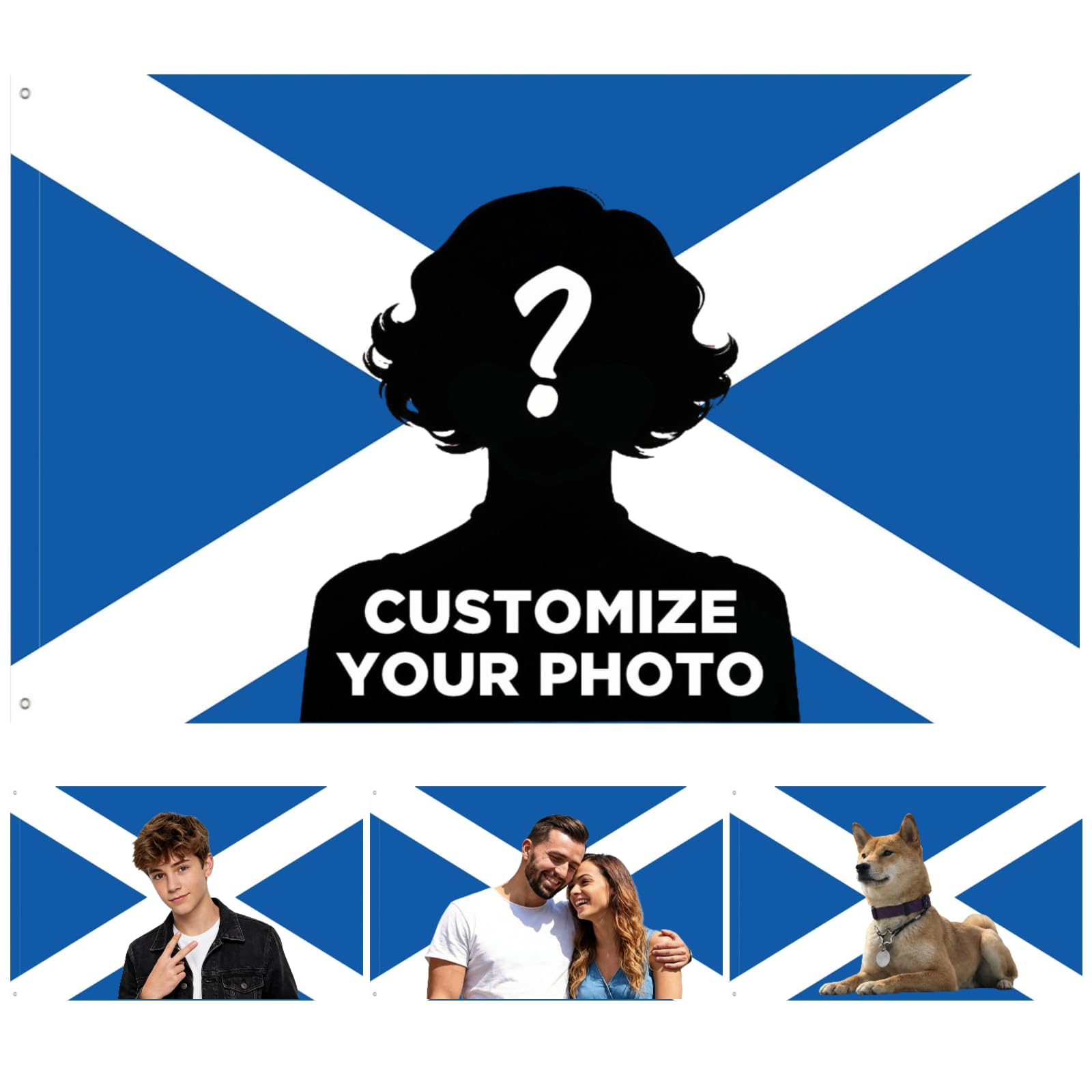 Custom Scottish Flag 3x5 FT Customizable Scottish Flag Banner with Picture Logo Text HD Printed Personalised Funny Flag Banners and Signs for Room,Dorm Decor,Wall Art,Parties,Concerts,Sports, Events