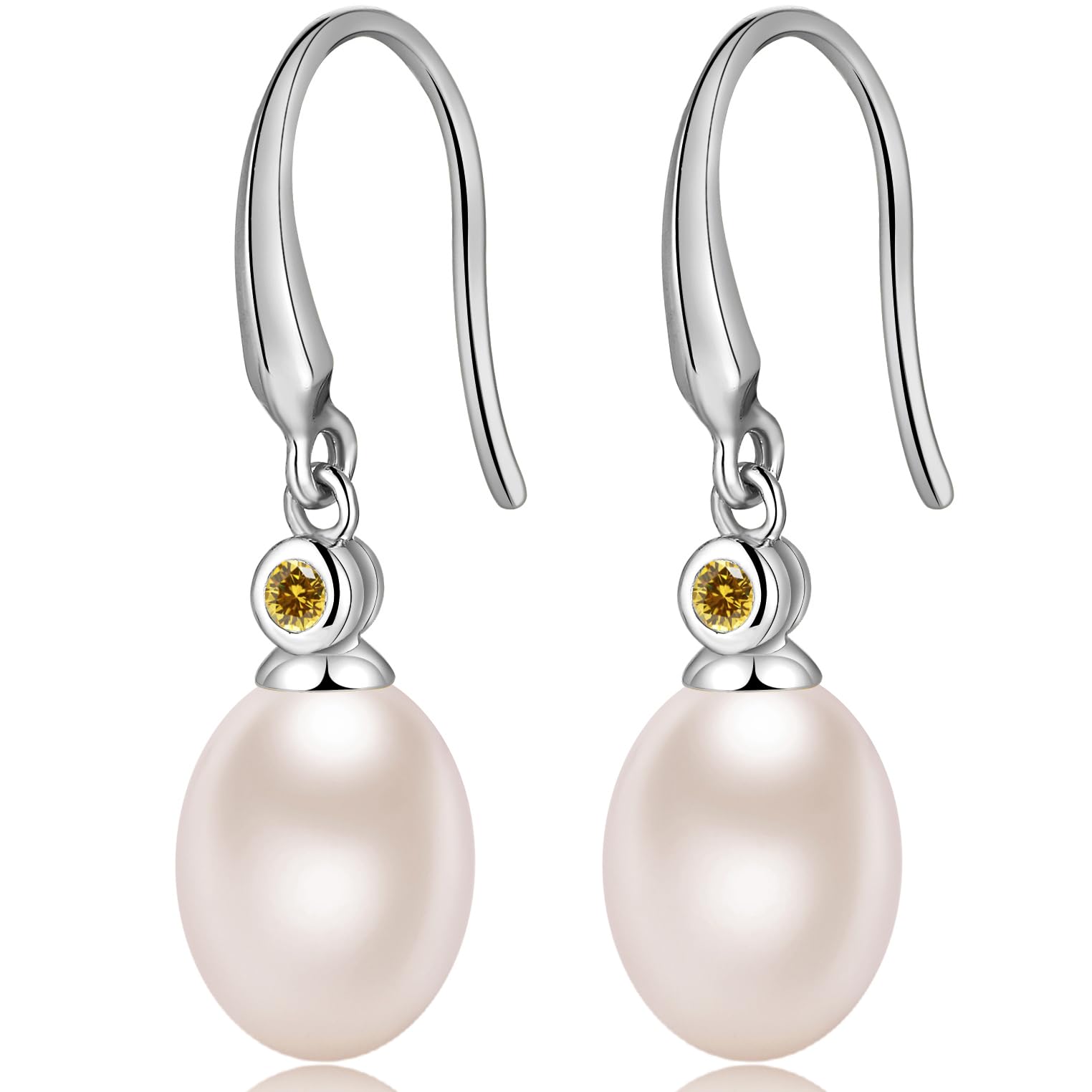 jiamiaoi Perlenohrringe Hängend Silber 925 mit Glänzend Zirkonia,Tränenperlen Ohrringe Hanger Ohrringe Silber Perlen Damen Ohrringe mit Perle Süßwasser 8mm