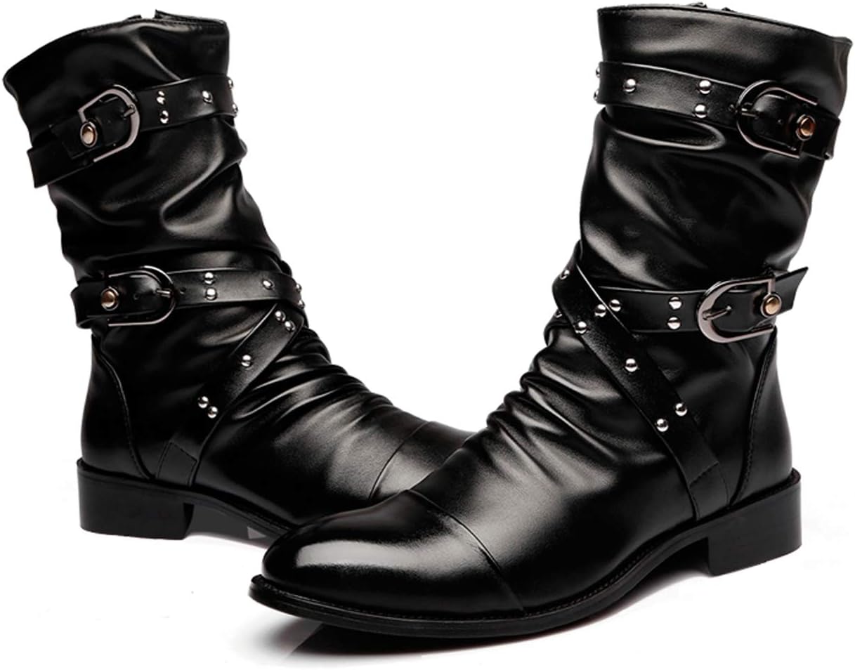 Santimon Men's Western Boots, Double Buckle, Rivet, Costume Shoes, Black - Image 5