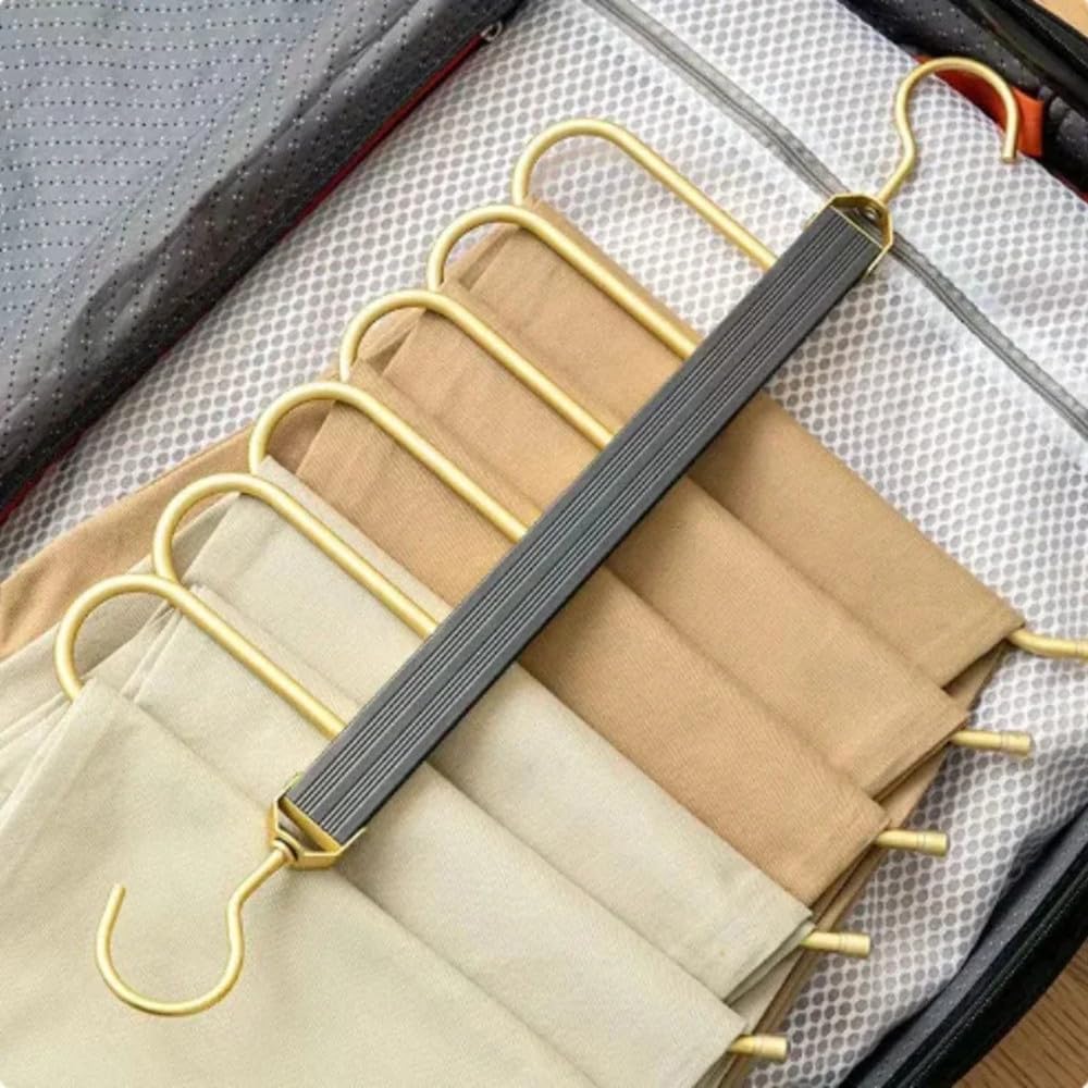 Magic Pants Hanger - Perchero giratorio 6 en 1 de aleación de aluminio plegable para pantalones, diseño antideslizante para el hogar, viajes y dormitorio, ropa negra versátil