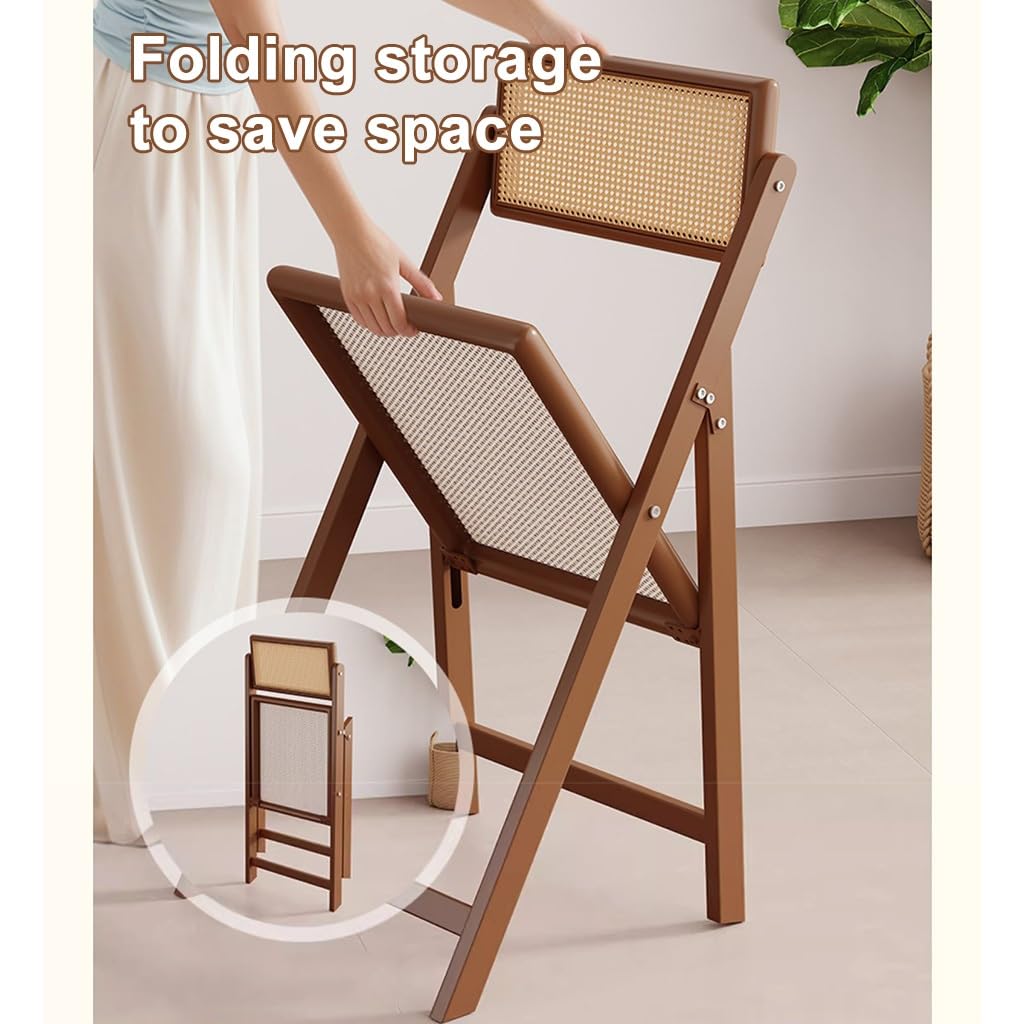 LEIYTFE Rattanstuhl Aus Holz Klappbarer Esszimmerstuhl Mit Rückenlehne Umkehrbar Tragbarer Schreibtischstuhl Eisengestell,Indoor Otdoor Event Stuhl Warteraum Stuhl(Original Wood)
