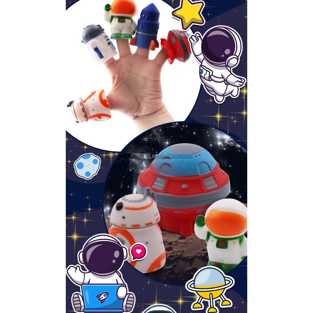 PLUSPOINT Finger Puppets Space Astroanut 5 PCS Rubber Puppets for Stories with Hands Waterproof Vinyl Cute Finger Props Figures Novelty Toys Gift for Kids Toys Party Favors Goodie Bag Fillers (Space) 1