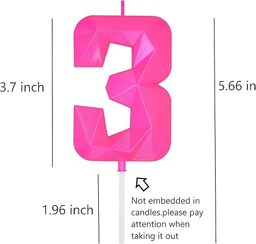 Miniatura 5 de DERVENTA Vela grande de cumpleaños número 3D rosa 3.7 pulgadas, decoración de pastel, 1 pieza (número 3 rosa)