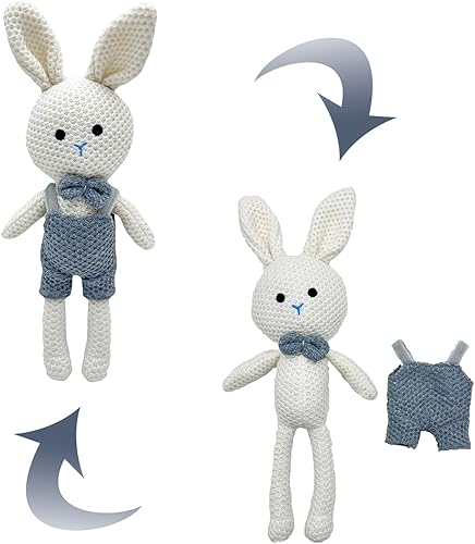 JYGUANYUE Peluche de conejito de ganchillo de 12 pulgadas, hecho a mano, conejito de punto para novias Amigurumi (conejo elegante)