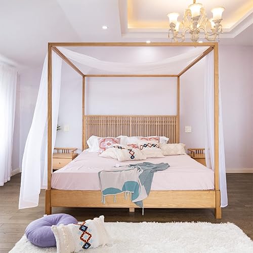 Miniatura 2 de Linentalks Bufanda de cama blanca para cama King y California King, bufanda de cama transparente de lujo, cortinas de cama transparente, cortinas de