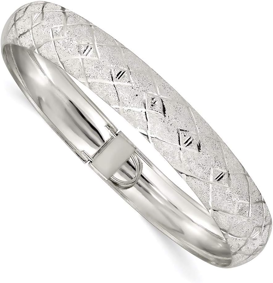 Sterling Silver 10mm Polished D/C Textured Bangle