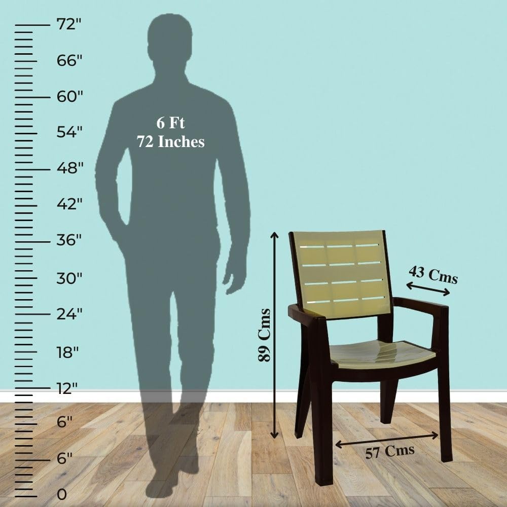 ITALICA Designer Series Comfortable Plastic Arm Chair/Double Insert Stackable Chair for Home, Office/Plastic Chair/Sturdy & Durable Chair/Indoor and Outdoor (Olive Brown & Ivory, Set of 2)