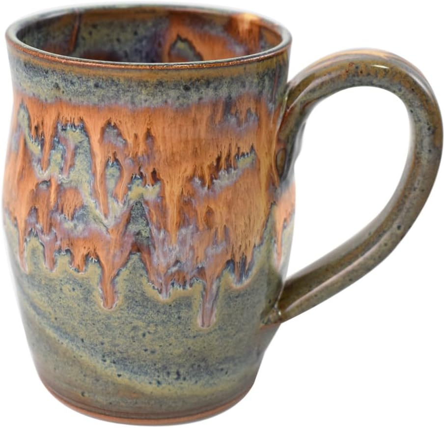 American Handmade Stoneware Pottery 20-oz Barrel Shape Mug, Honey Meadow Collection