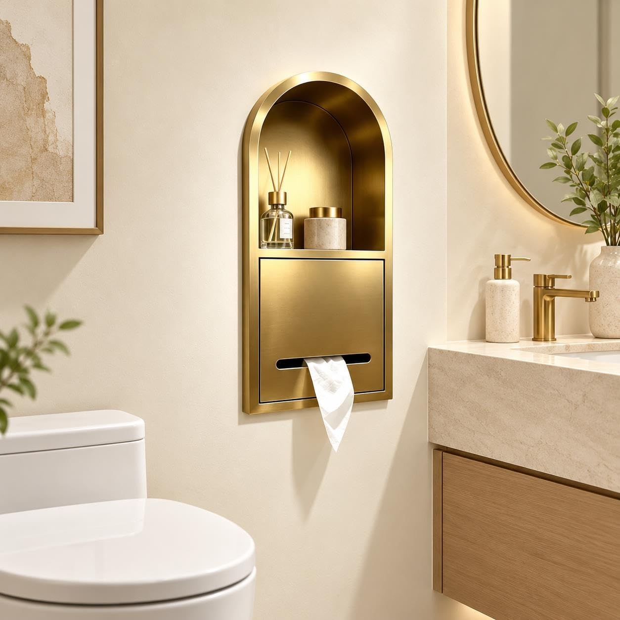Portarrollos Empotrado con Estante, Nicho de Baño de Acero Inoxidable 304