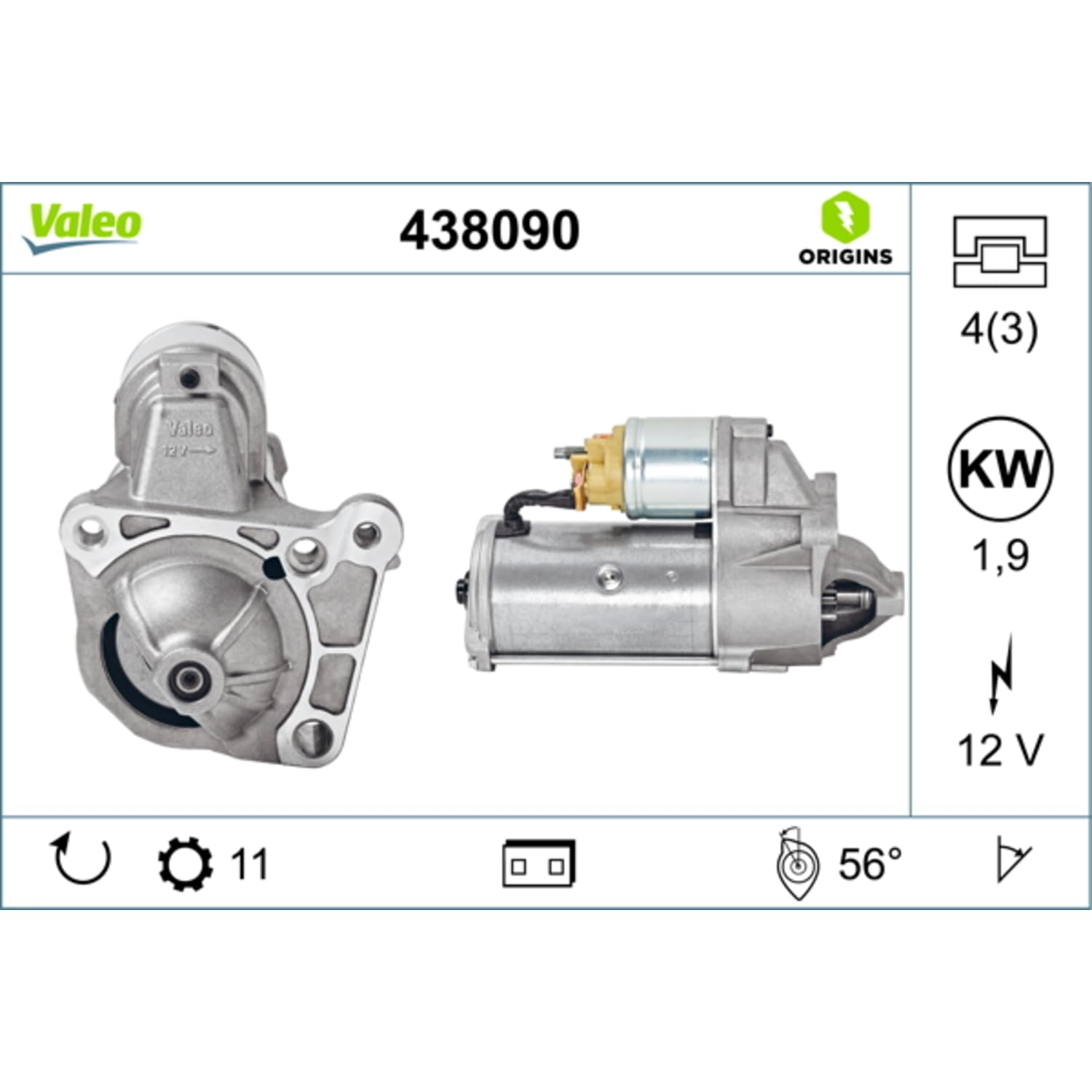 Valeo Démarreur 438090-1,9 kW - 11 Dents - 12 V