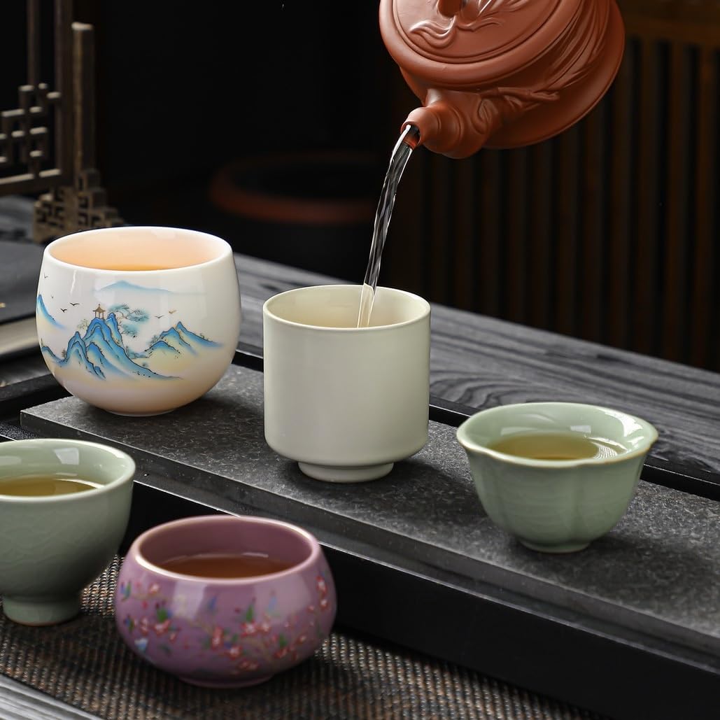 Keramik-Teetassen-Set, chinesische Teetassen, Porzellan-Tasse, Tee-Verkostung, Geschenkidee, für Zuhause und Büro (Rotes Set)