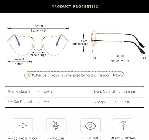 Miniatura 6 de Gleyemor Gafas de luz azul en forma de corazón para mujer, bonitas gafas de computadora