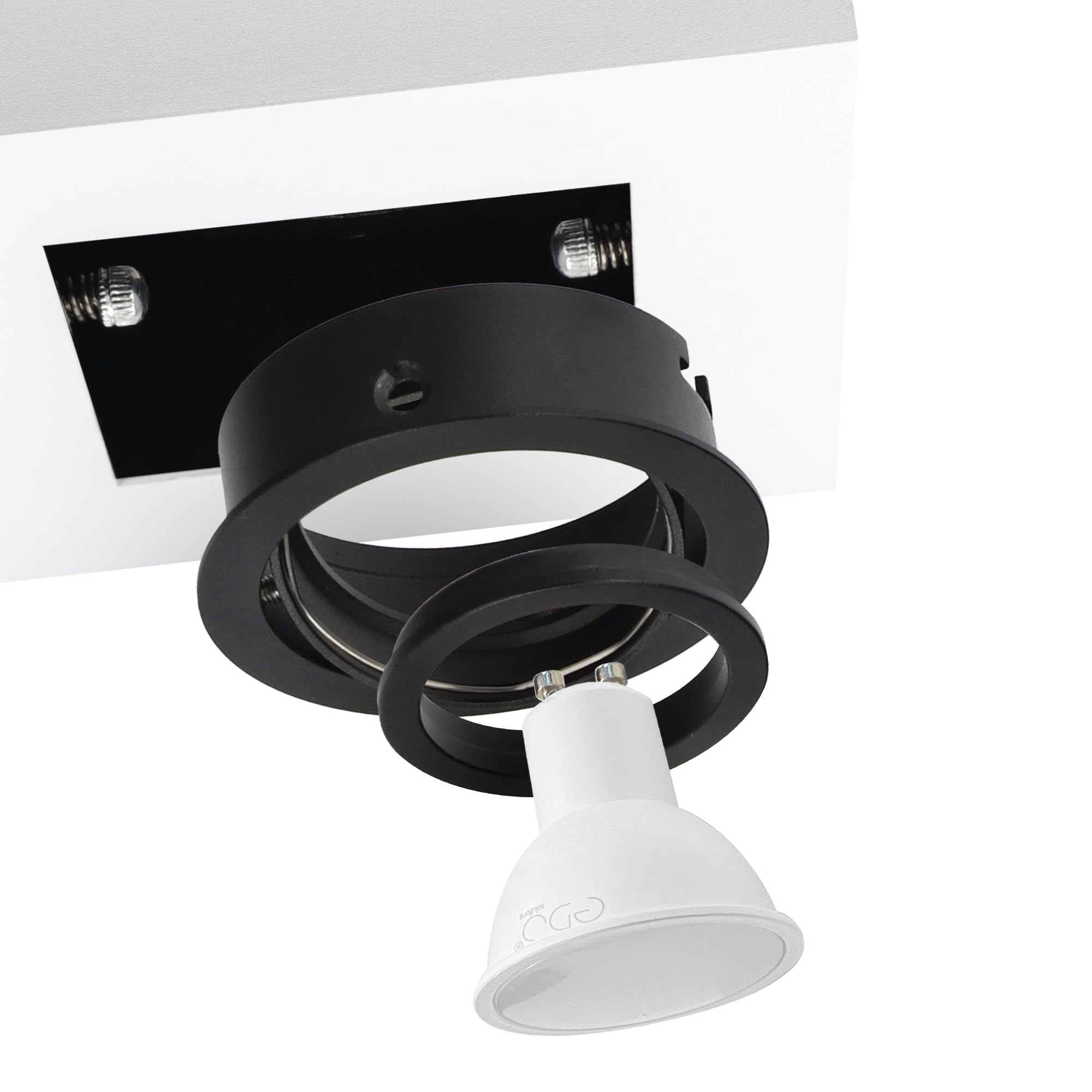EDO Carré Spot de Plafond GU10 OSMIN RIM 2 Spots Blanc/Noir – Plafonnier en Saillie – Lampe Double avec Anneau Interchangeable et Orientable – Éclairage Moderne pour Salon, Chambre, Cuisine