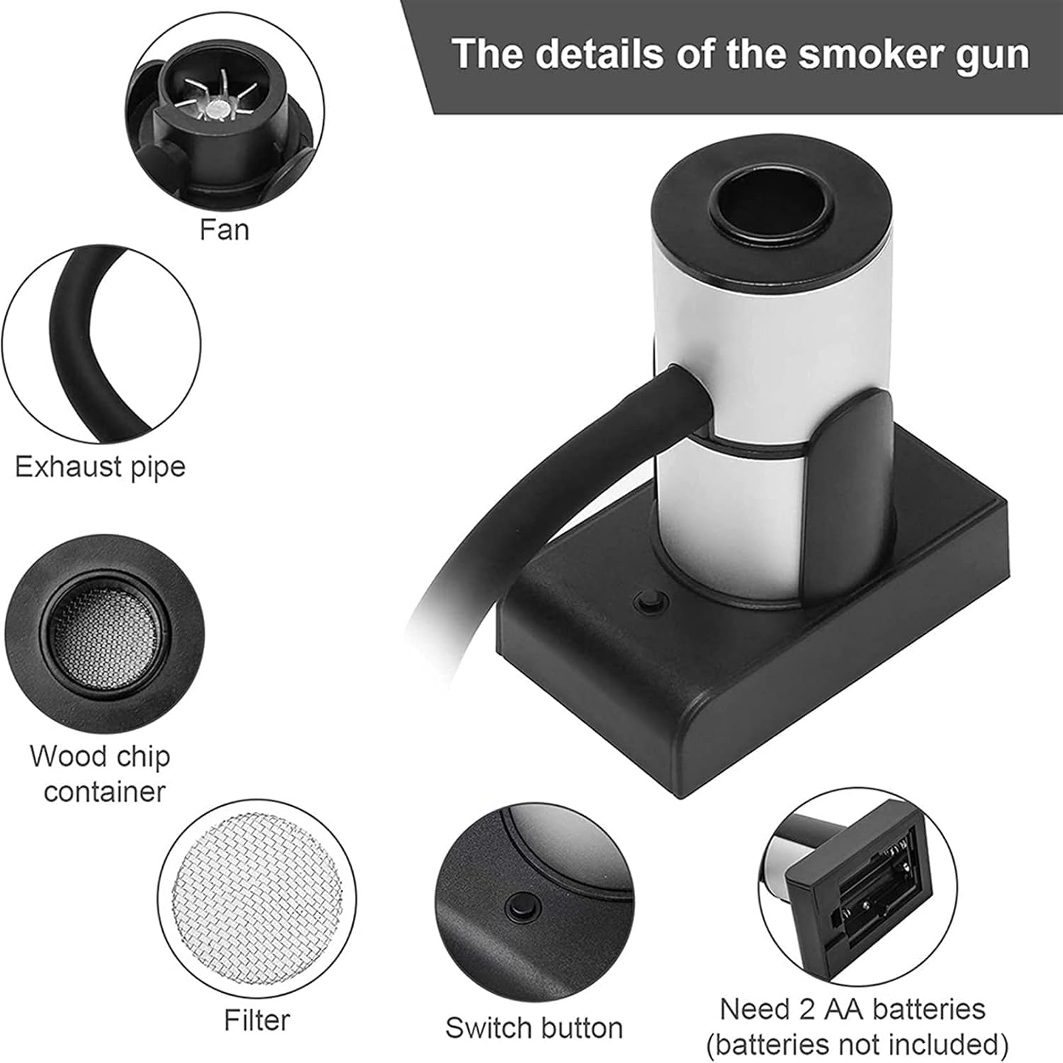 Ahumador de Alimentos, Pistola de Fumar, Fumador de cócteles con astillas de madera, pistola for fumar for interiores y exteriores, infusor de humo portátil
