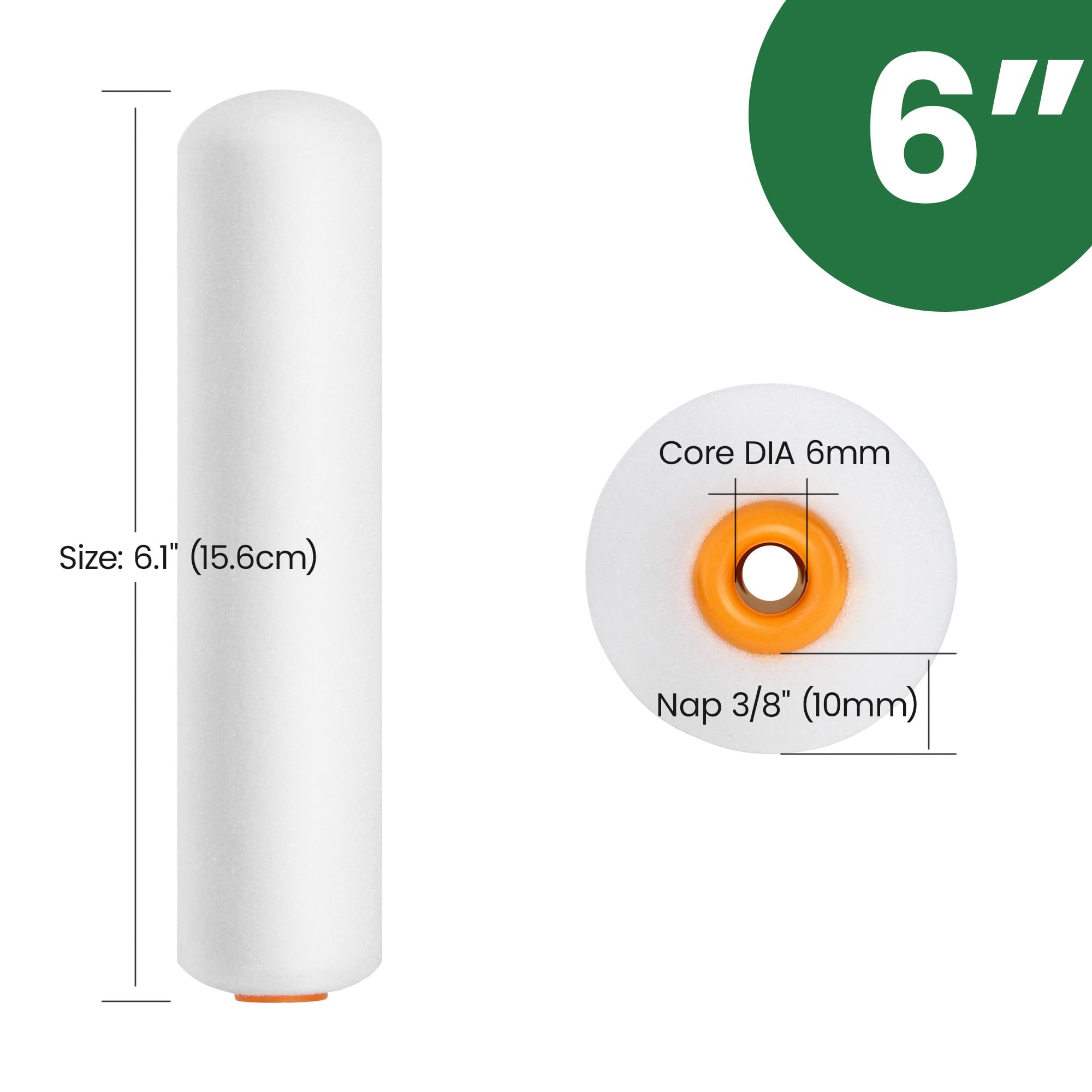 VOOMEY Rullo per verniciatura in schiuma ad alta densità, coperture per rullo da 15,2 cm, piccolo rullo per verniciatura, rulli in spugna per verniciare casa, pareti, soffitti, porte, mobili