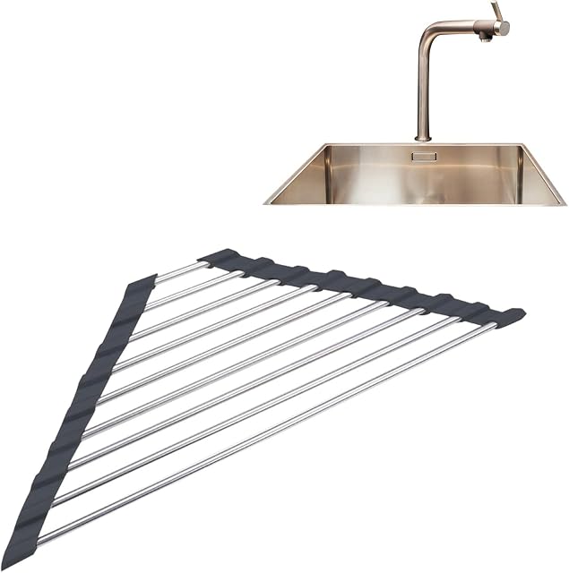 Roll Up Dish Drying Rack Foldable Corner Dish Drying Rack Triangle Dish Drainer,Over The Sink Corner Dish Drainer, Foldable Dish Drying Rack for Sink Corner, Caddy Sponge Holder Eteng, 201# (Black)