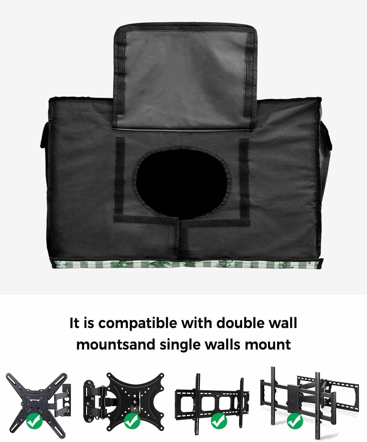Christmas Tree Outdoor TV Cover 70"-75" - 600D Waterproof TV Cover Weatherproof TV Screen Protector Dustproof Winter Xmas Sage Green White Check Plaid TV Display Protector for Outside Flat Screen TV