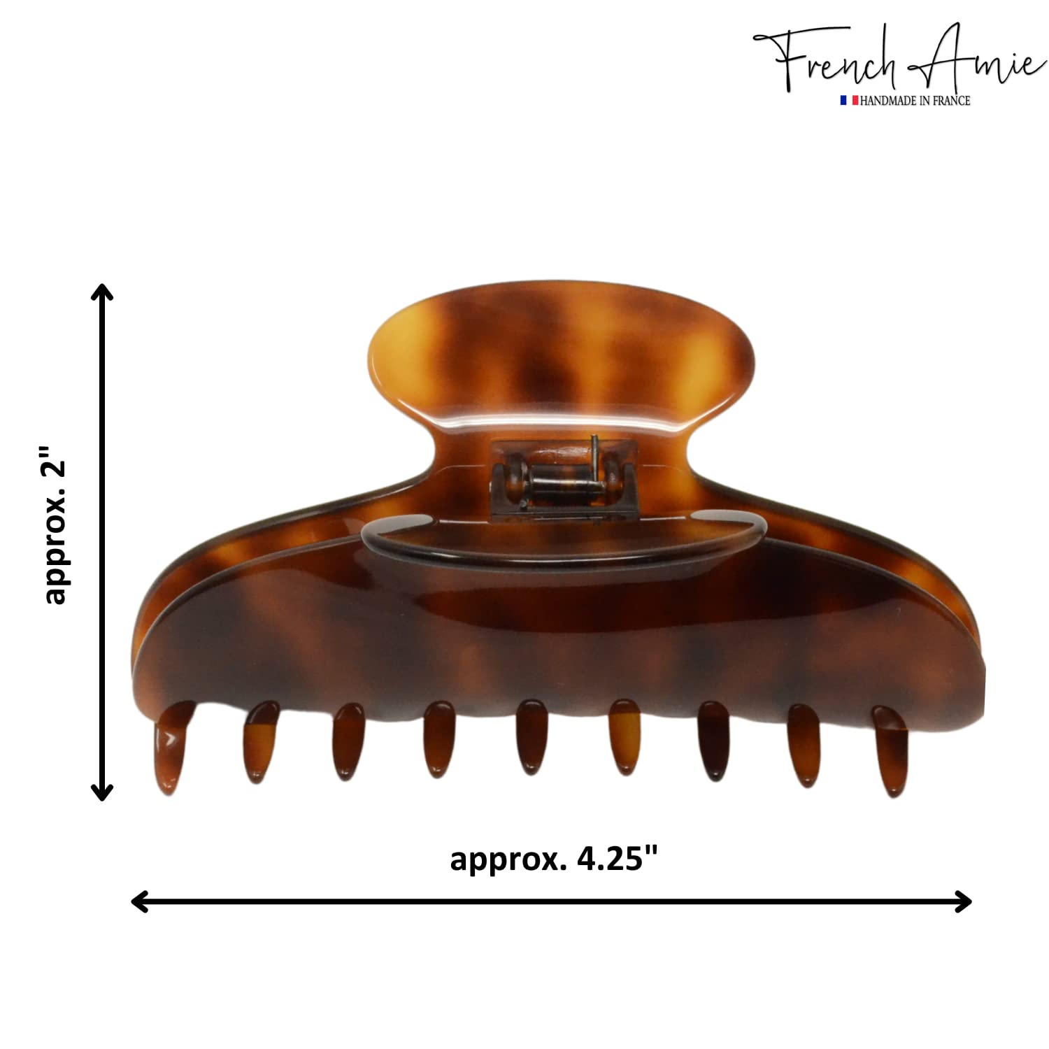 French Amie Clip ovale sottile grande 1,1 cm fatto a mano in celluloide ad incastro forte tenuta antiscivolo per capelli a forma di mascella per donne e ragazze, prodotto in Francia (Shell)