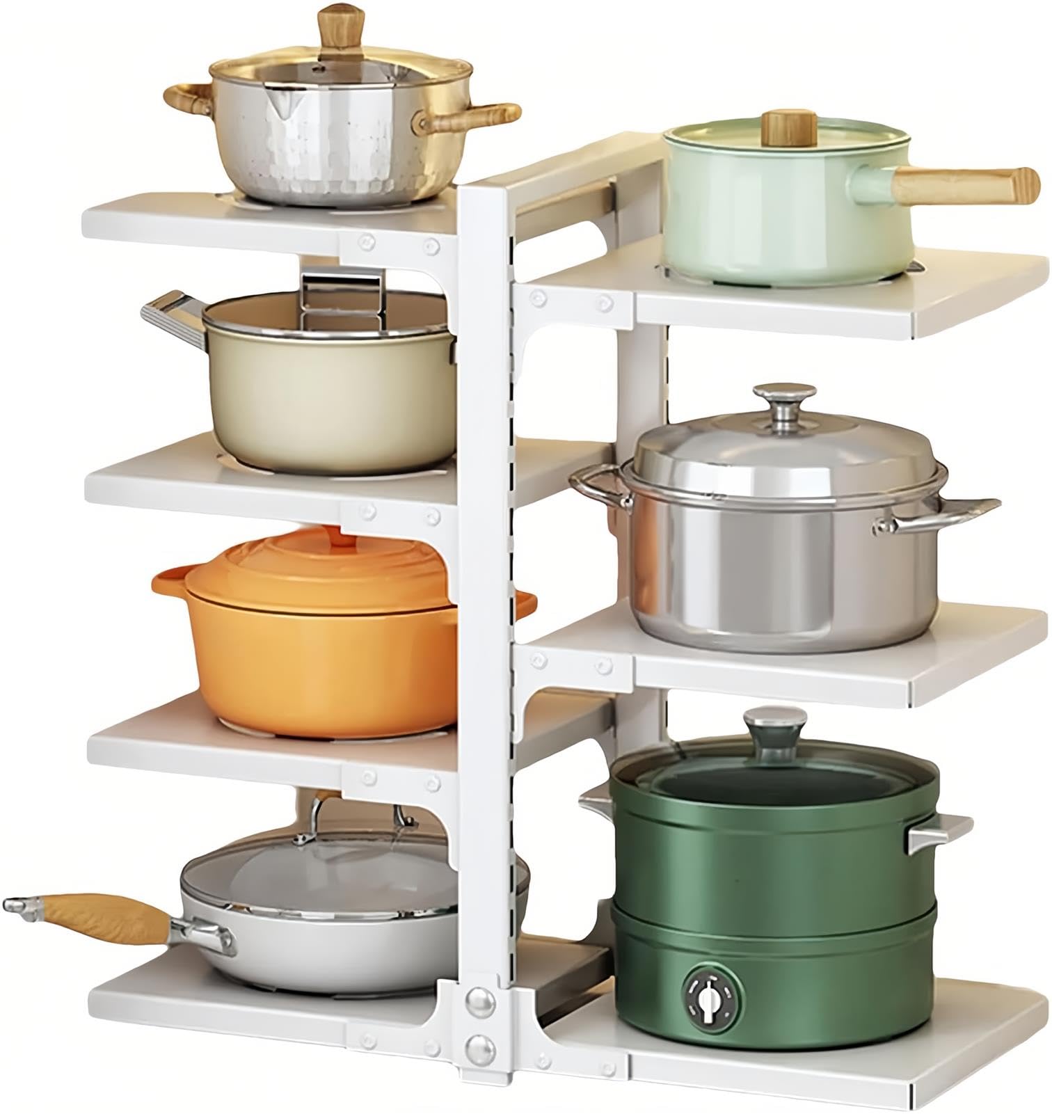 Porta pentole a 5 Livelli Regolabile su Entrambi i Lati, Soluzione di stoccaggio Multifunzionale Estensibile per pentole e Utensili da Cucina, da posizionare sotto Il lavello.