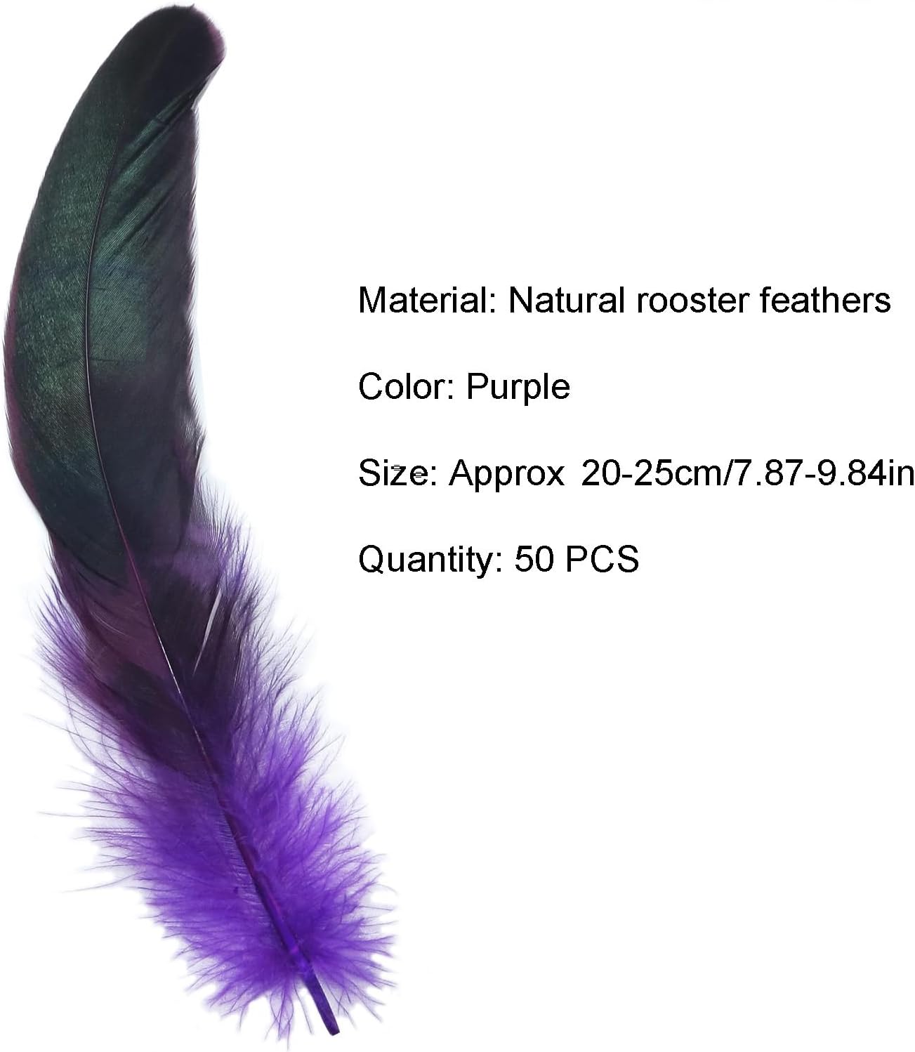 LUORNG 50PCS Colorful Rooster Tail Feathers Purple 20 to 25cm Coque Used for Stage Performance Mardi Gras Masquerade Mask Headdress DIY Decoration Material Teaser Toys Bulk Feathers - Image 3