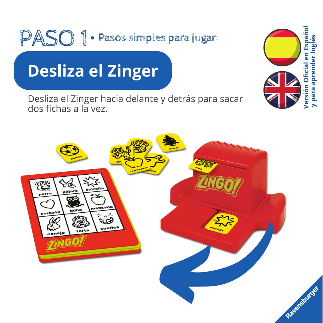 Ravensburger - Zingo | Juegos Educativos Niños 4 Años o Más | Juego de Mesa 4 años | Bingo Infantil | Juegos Mesa 4 Años para Aprender Inglés | 2 a 6 Jugadores | Versión Español