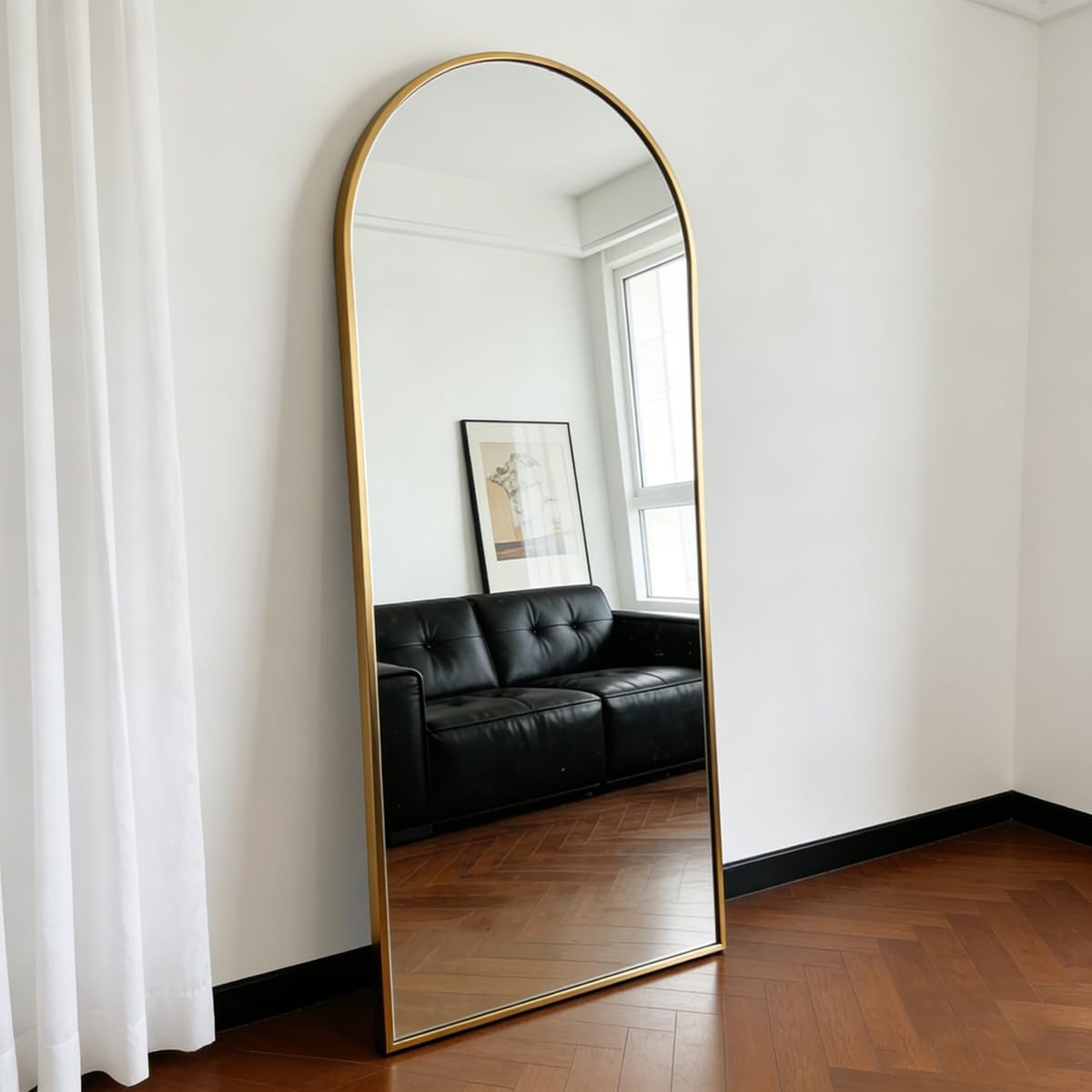 M&Catree Espejo de Pie Cuerpo Entero Arqueado con Marco de Aleación de Aluminio Espejos Arqueado con Soporte - Oro, 165x57cm | 65" L x 23" W
