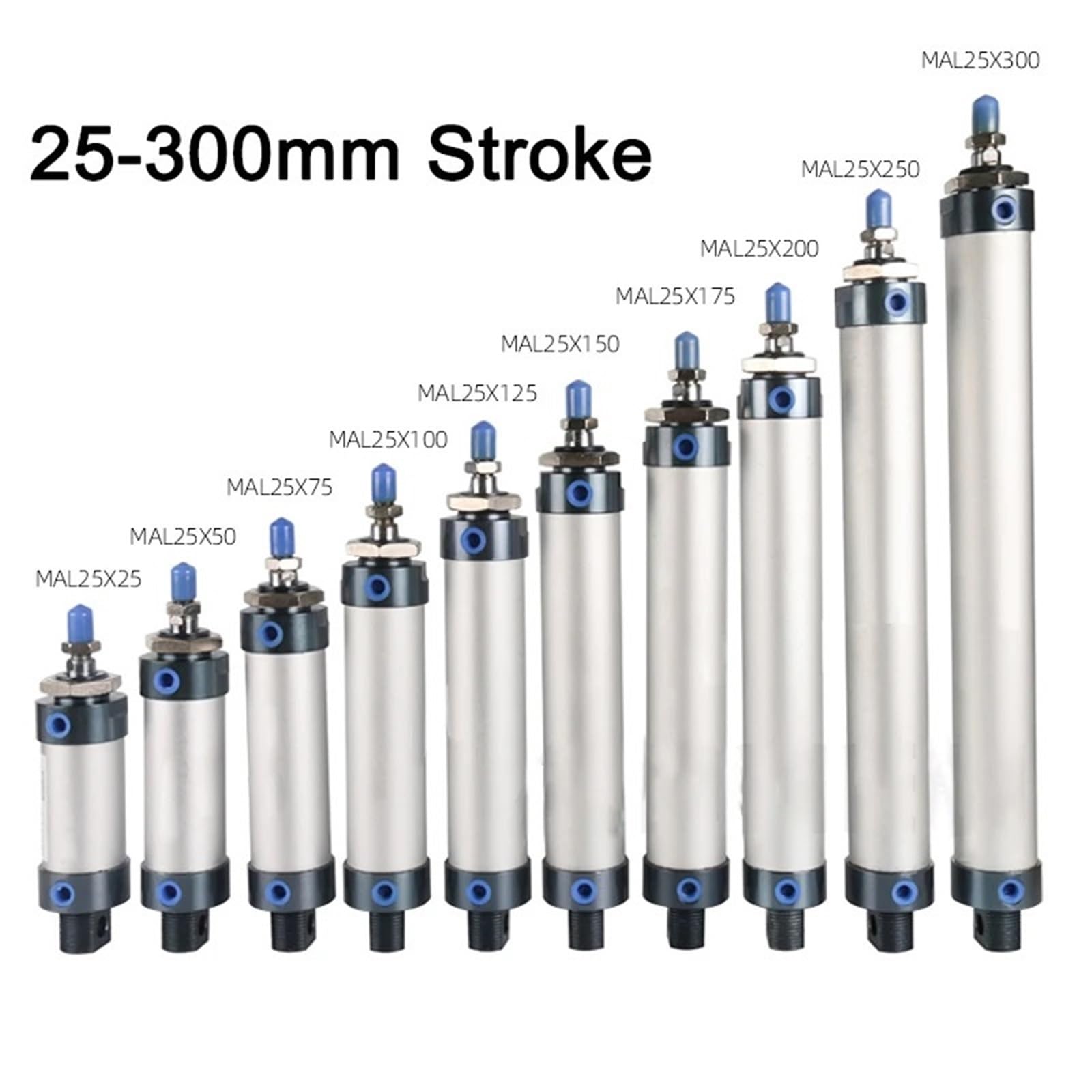 1 stücke Serie Mini Pneumatische Zylinder Bohrung mit 16/20/25/32/40mm Hub mit 25/50/75/100/200/300 Einzel L(100mm Stroke,Bore 25mm)