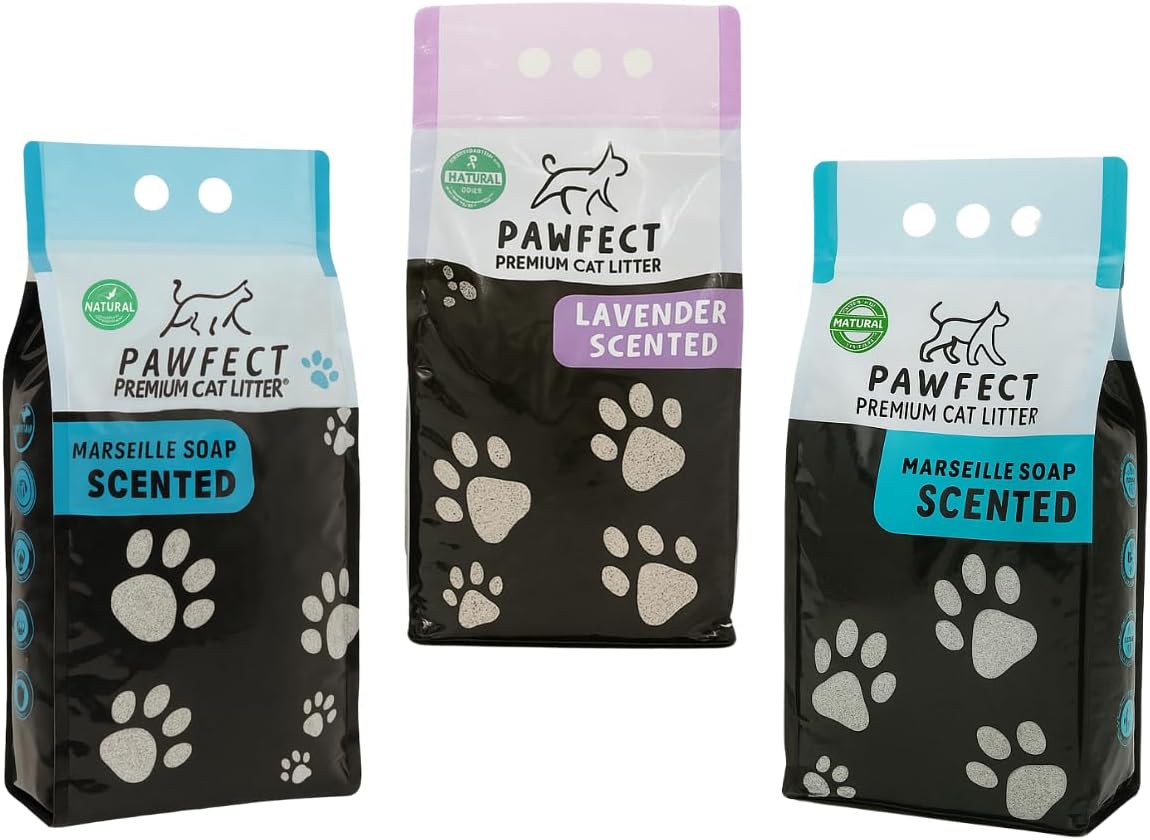 Lavender & Marseille Soap Scented Clumping Cat Litter – 28.8 lb / 15 L (1 x 9.6 lb + 2 x 9.6 lb), Dust-Free, Strong Odor Control, Multi-Cat Formula