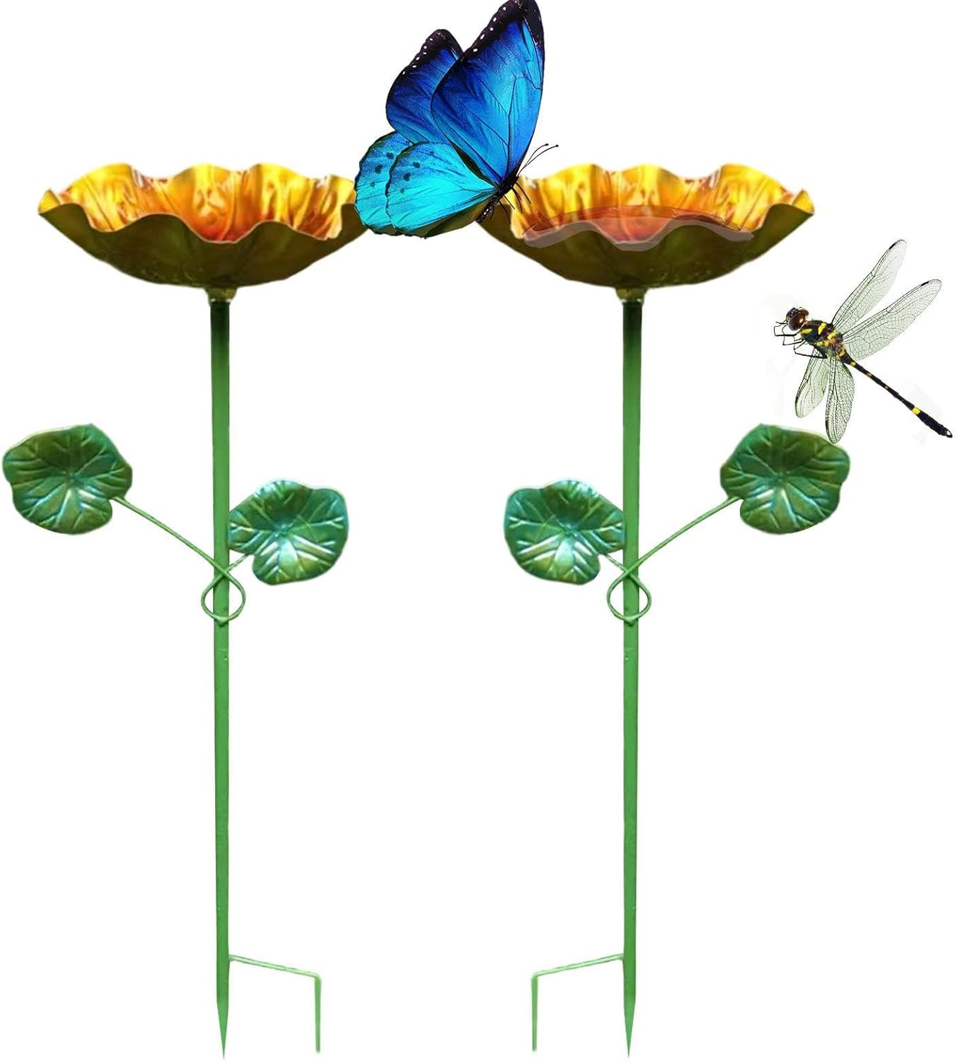 Garden Bird Bath - 2 Pieces Bird Bath Bowl for Outside | Iron Art Flower Shape, Outdoor Metal Feeder Birds Baths, Birdbaths & Supports for Hummingbird Bee Patio Yard Courtyard Backyard Lawn